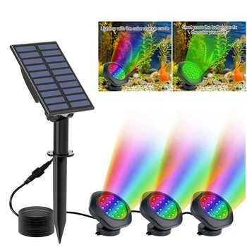 Слънчев подводна лампа RGB Водоустойчива лампа за езерото, басейн, поддържана градина, външен прожектор за декор на двора на дърво