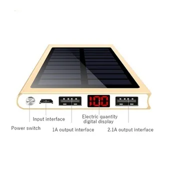 Слънчевата бързо зареждане на Power Bank е Преносимо зарядно устройство с капацитет 30000mAh външна батерия за iPhone Xiaomi Пътуване на открито