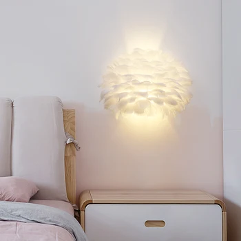 Стенен лампа в скандинавски стил с пера, спалня, модерни led осветление стена за дома, нощна лампа с писалка, паче перо, декорация на стените в хола, Wandlamp E14