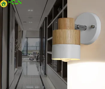 Стенен лампа в съвременен стил, с led дървен абажуром, монтиран на стената лампа в скандинавски стил за коридор, малка странична лампа от желязо, домашен декор