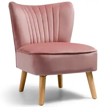 Стол с акцент, без подлакътници Costway, съвременно бархатное стол за почивка с одноместной тапицерия, розово