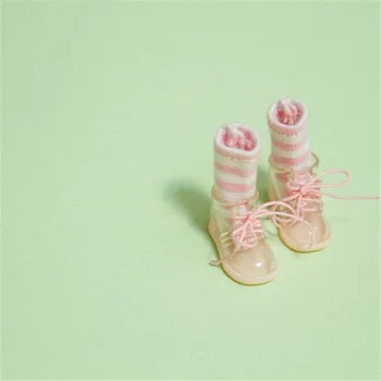 Стоп-моушън обувки OB11 подходящ за размер 1/12, модни маратонки универсални цветове на дъгата, прозрачни дантели, сладки непромокаеми обувки, розово и синьо