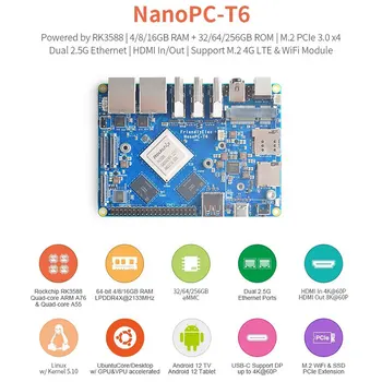 Такса за разработка на NanoPC-T6 RK3588 Cortex A76 6TOPs 16G 256GB с двойно пристанище 2.5 G