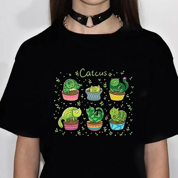 Тениска с кактусом, дамски лятна тениска с графичен дизайн, дрехи от комикси, манга за момичета 2000-те години