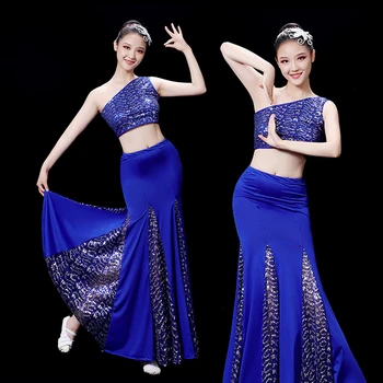 Традиционен китайски танц костюм павлина за възрастни, индийското Болливудское рокля, бански костюм с риба опашка, танцови облекла за момичета, национален танц павлина