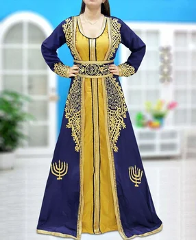Тъмно синьо златна рокля африкански рокля елегантна рокля Дубай нежна рокля с мъниста вечерна рокля 56 инча