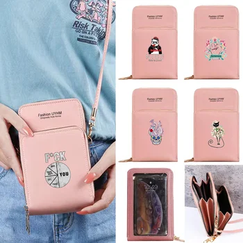 Универсална чанта за мобилен телефон със сензорен екран, дамска чанта, портмоне от изкуствена кожа, държач за карти, чанта през рамо, цветен модел
