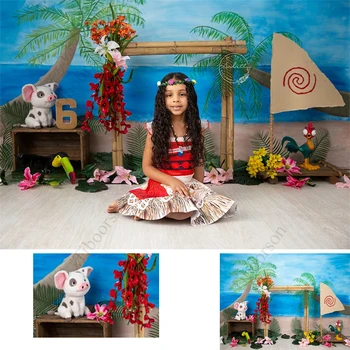 Фон за снимки на детската душа с гавайским на морски пейзаж, детски, 1-ви рожден ден, палмово дърво, цветен фон, подпори, банер за фото студио