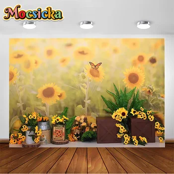 Фонове, за снимки с подсолнухом, пеперуда с подсолнухом, дървени кутии, декоративен фон, аксесоари за професионални фото студио