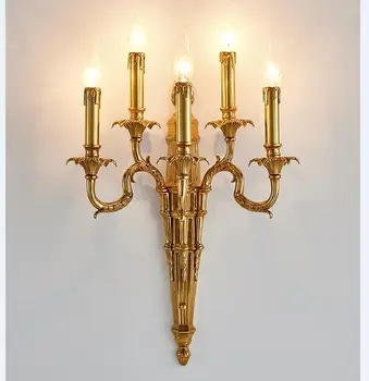Френски Мед, с монтиран на стената Лампа, Лампа Класическа Свещ Стенни Аплици W40cm H68cm 5 arms Decora Лампа, Античен Месинг, с монтиран на стената Лампа, Стенни Мед