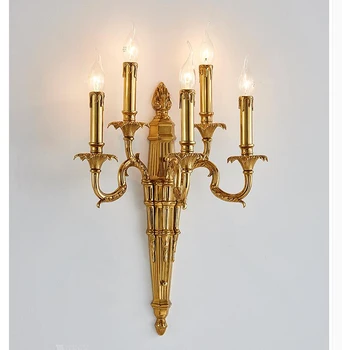 Френски Мед, с монтиран на стената Лампа, Лампа Класическа Свещ Стенни Аплици W40cm H68cm 5 arms Decora Лампа, Античен Месинг, с монтиран на стената Лампа, Стенни Мед