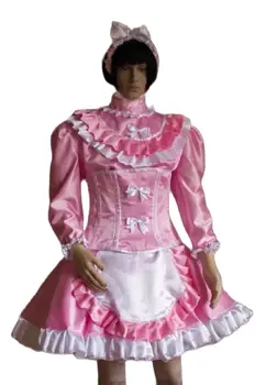 Хит на продажбите, сексуална атласное рокля за момиченце в готически стил с корсет под формата на бонбони-кексчета с долната пола на поръчка за камериерка