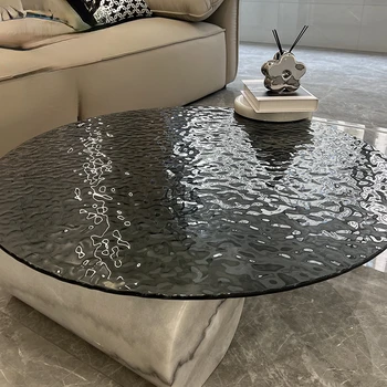 Холова маса от закалено стъкло с водна ромолящи, хол, малък апартамент, светъл луксозна кръгла маса в съвременен италиански стил минималистичном