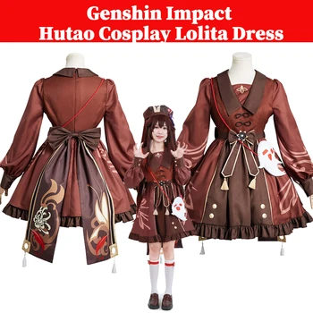 Хутао Cosplay облечи Лолита костюм дамски тоалети Играта Genshin Impact поли комплект за чанти и дрехи за момичета костюм за маскировка за Хелоуин