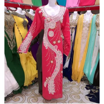 Червени caftans от Дубай, Мароко, рокли Farasha Абая, дълги рокли с цветен модел, европейски и американски модни тенденции