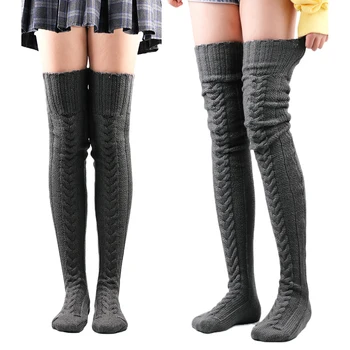 Чорапогащи до бедрата, топли дълги терлици над коляното, есенно-зимни вълнени чорапи с подгряване за крака за жени и момичета