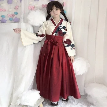 Японската Китайската реколта дрехи, Кавайное женствена рокля-кимоно Hanfu, вечерна рокля с цветен модел и дълъг ръкав, модни тоалети, топ, пола с лък